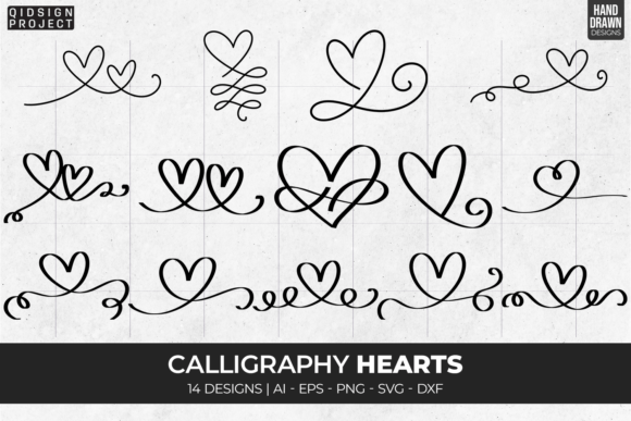 14 Calligraphy Hearts Graphics for Branding