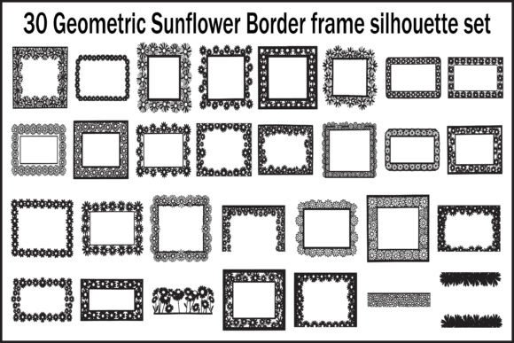 30 Geometric Sunflower Border Frame Set Graphics