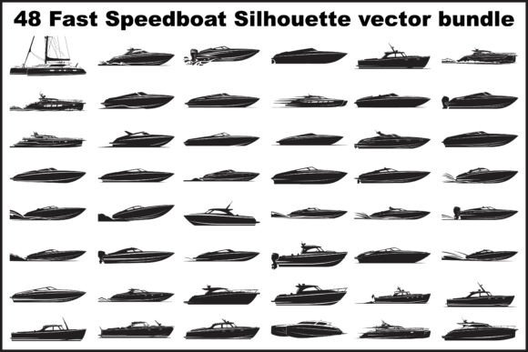 48 Fast Speedboat Silhouette Vector Graphics