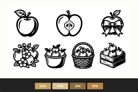 Apple Fruit Vector Black White Art