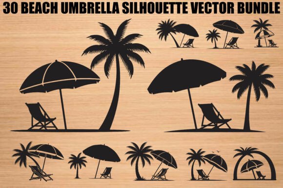 Beach Umbrella Silhouette Bundle Graphics for Crafting