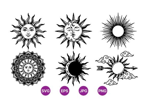 Celestial Sun and Moon Graphics for Editorial Design