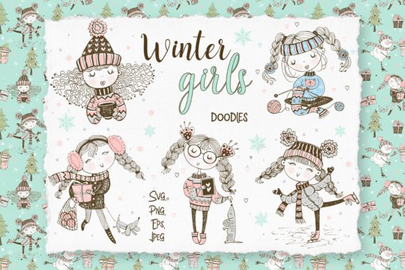 Cute Girls Winter Graphics for Crafting