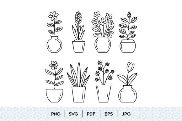 Cute Potted Plant Line Art Bundle: Graphics & Illustrations