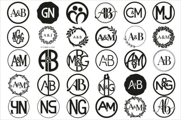 Elegant Couple Initial Circle Monogram Graphics & Illustrations