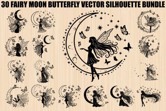Fairy Moon Butterfly Silhouette Bundle: Graphics & Illustrations