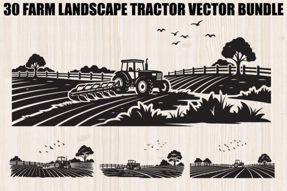 Farm Landscape Tractor Bundle: Rustic Graphics & Illustrations
