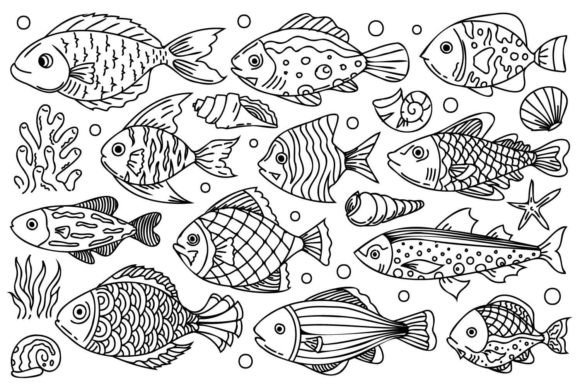 Fish Line Art Graphics for Digital Creators