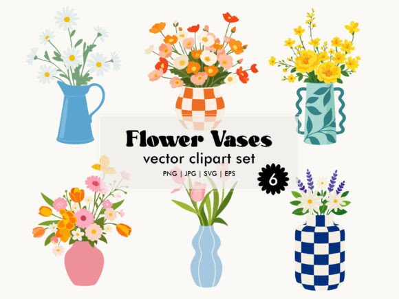 Flower Vases Vector Clipart Set SVG: Graphics & Illustrations for Handmade Brands