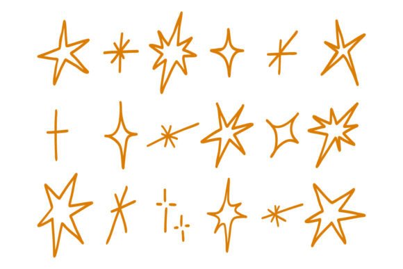 Hand Drawn Star Sparkle Doodle Set Graphics