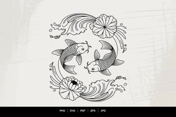 Koi Fish Yin Yang Line Art SVG: Graphics & Illustrations