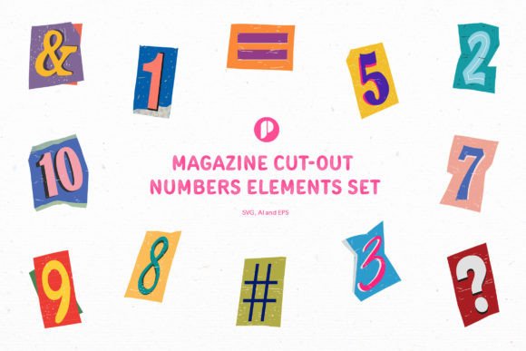 Magazine Cut-out Numbers Elements Set: Graphics & Illustrations