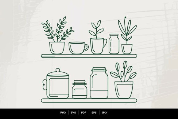 Minimal Kitchen Shelf Plants SVG Graphics & Illustrations