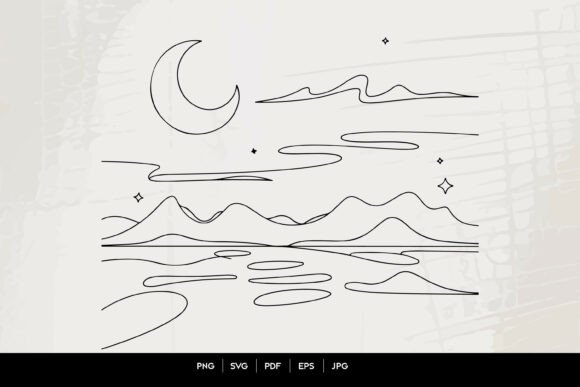 Minimalist Celestial Mountain Landscape Graphics