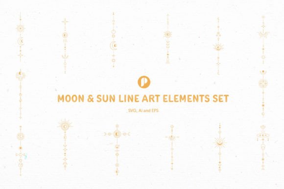 Moon Sun Line Art Elements Set