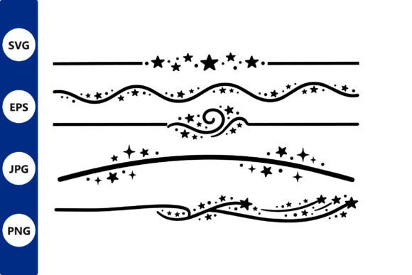 Ornamental Swirl Dividers with Stars Set for Graphics and Illustrations