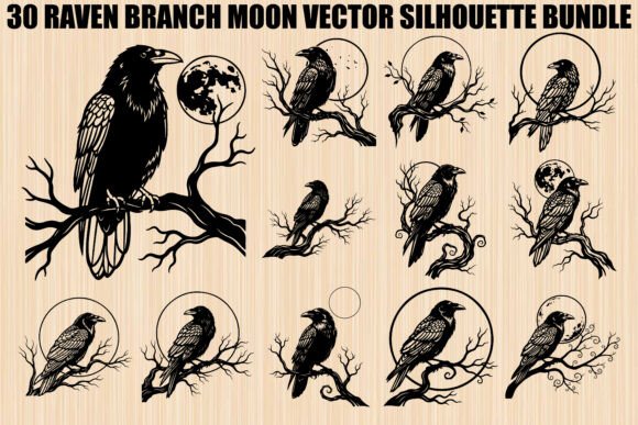 Raven Branch Moon Graphics for Editorial and Web Design