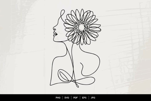 Sunflower Woman Line Art SVG: Graphics & Illustrations for Sellers