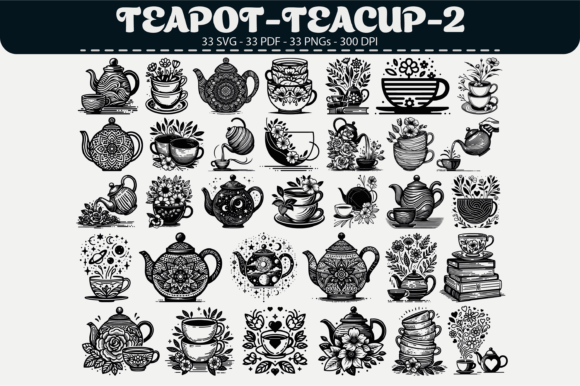 Teapot Teacup Vector Clipart–33 Design: Graphics & Illustrations for Local Brands